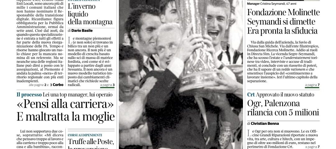 La prima pagina dell'edizione di Torino Corriere della Sera