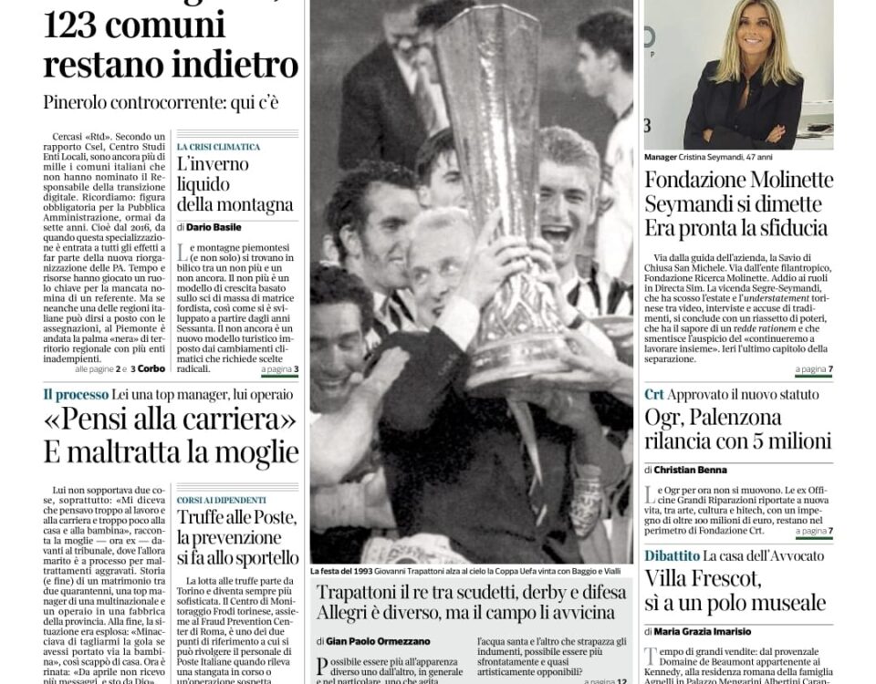 La prima pagina dell'edizione di Torino Corriere della Sera