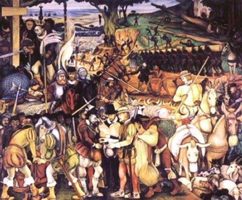 La conquista del Messico, murales
